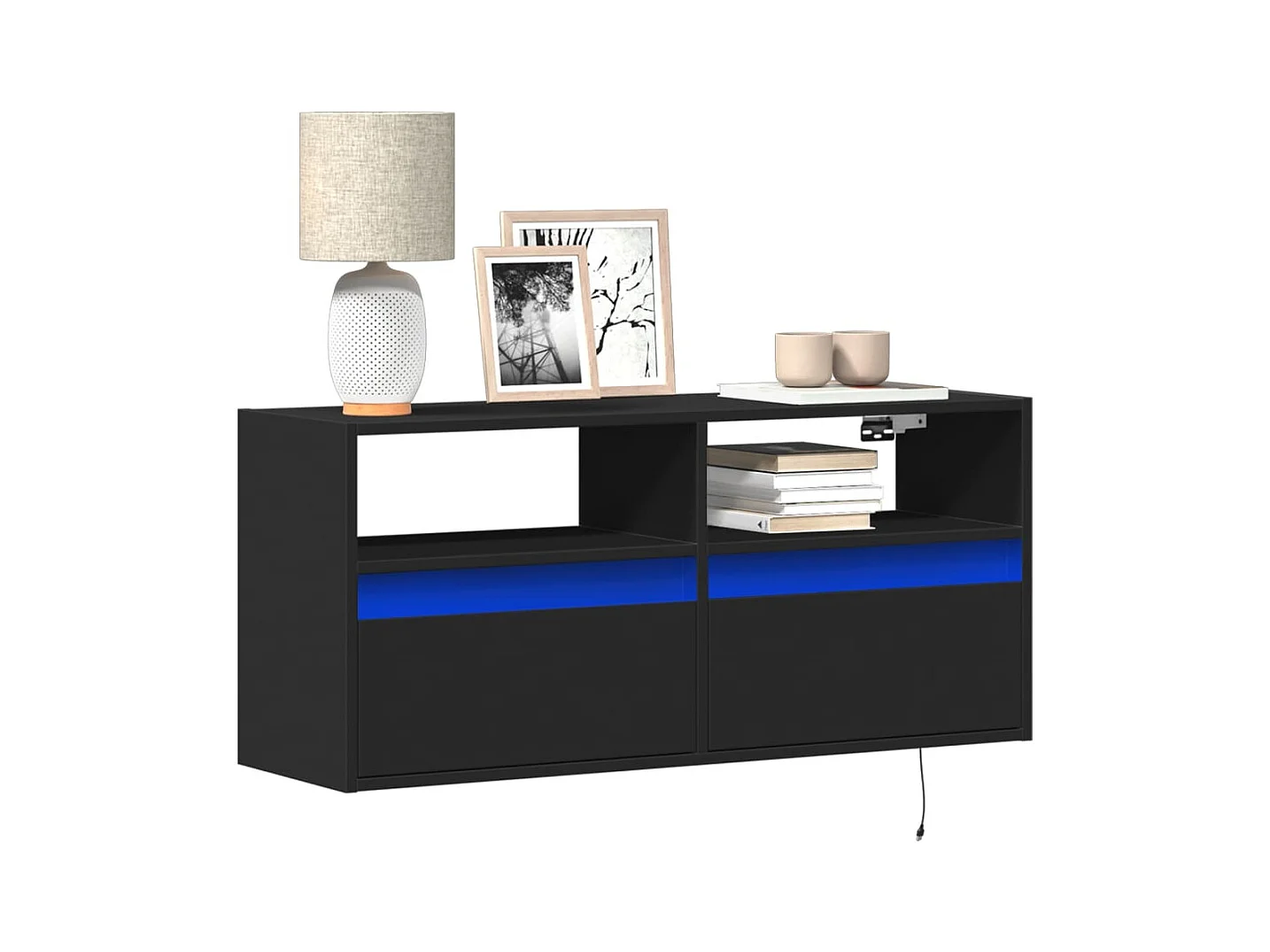 Meuble TV mural avec lumières LED noir 100x31x45 cm