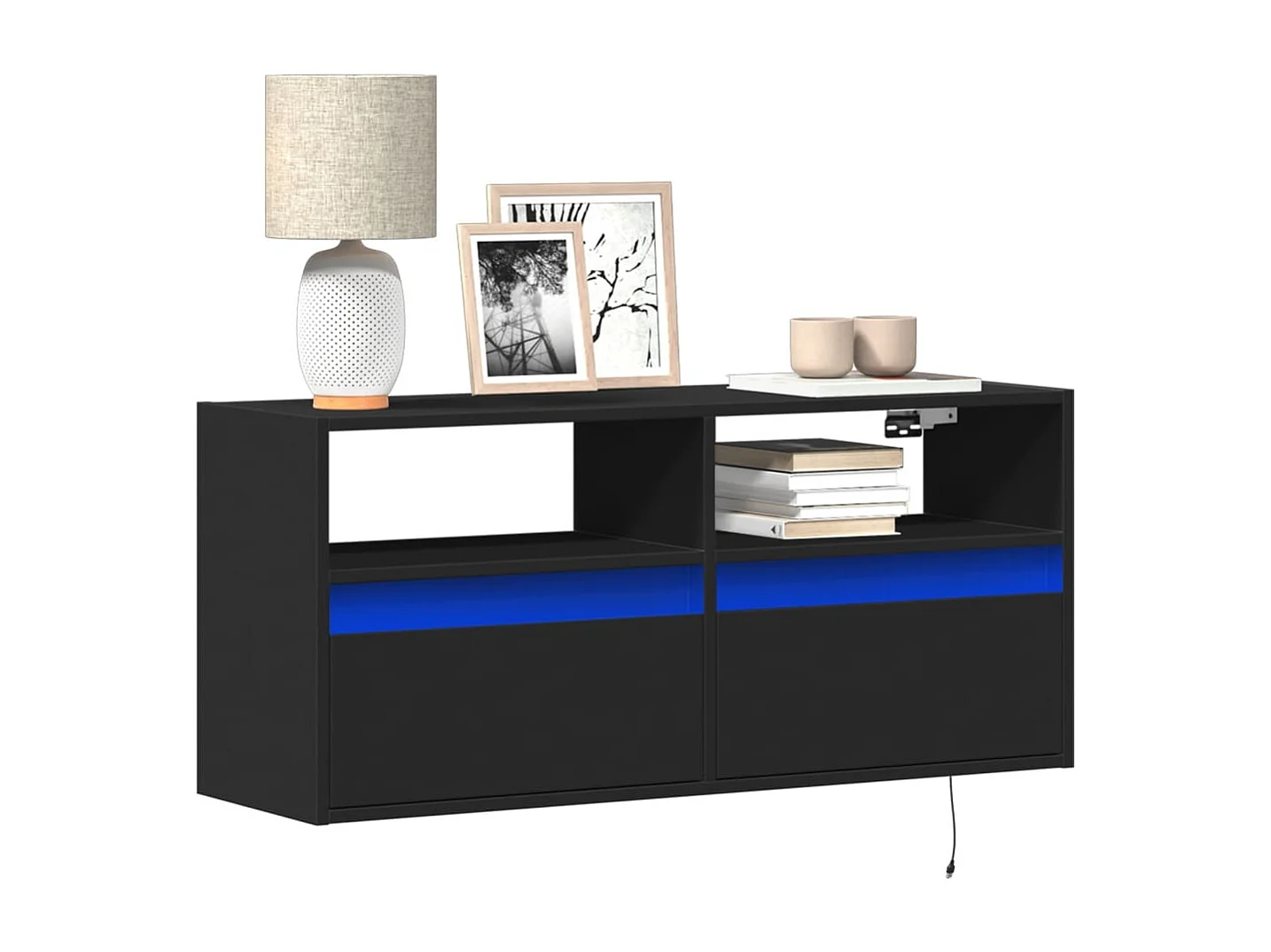 Móvel de parede para TV com luzes LED 100x31x45 cm preto