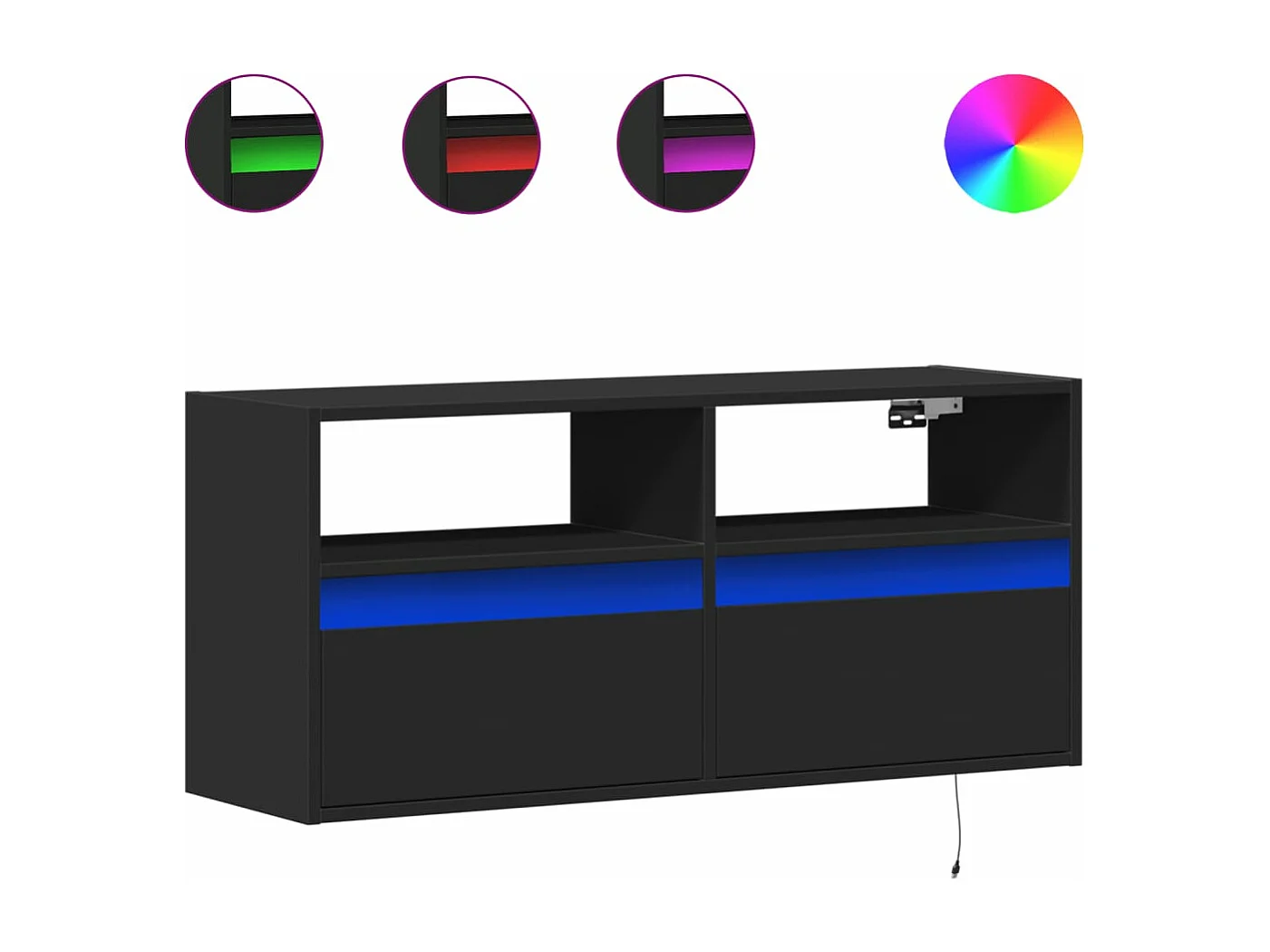 Móvel de parede para TV com luzes LED 100x31x45 cm preto