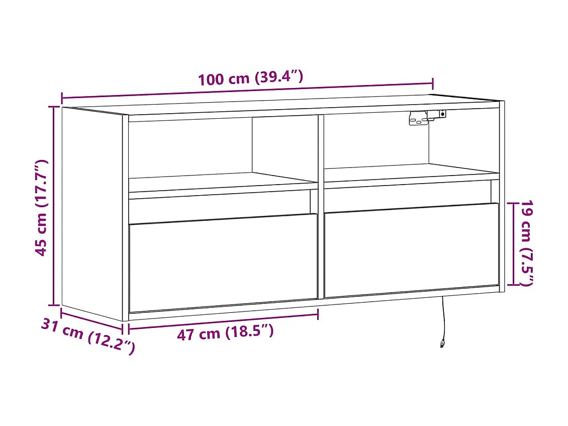 Móvel de parede para TV com luzes LED 100x31x45 cm preto