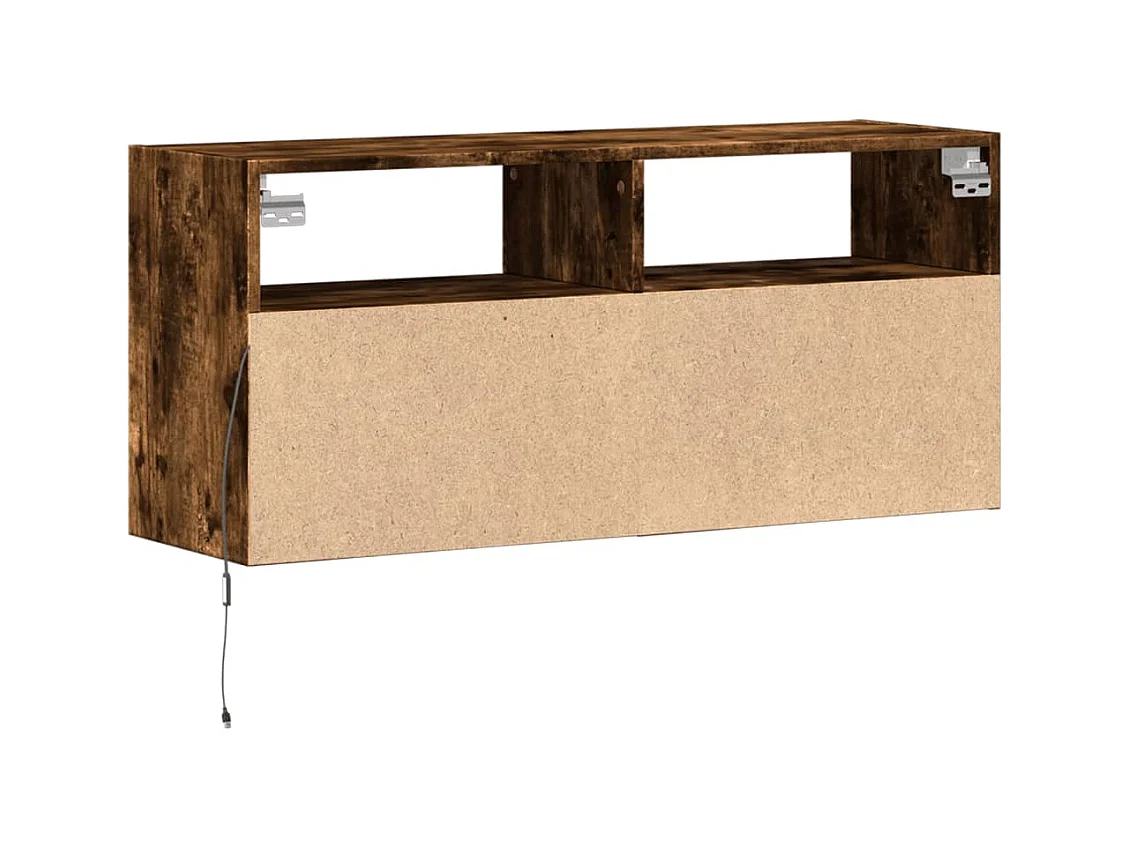 Meuble TV mural avec lumières LED chêne fumé 100x31x45 cm