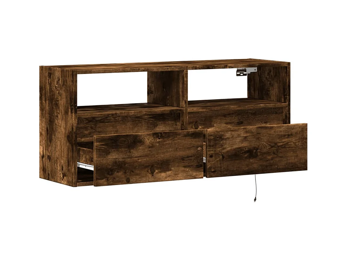 Meuble TV mural avec lumières LED chêne fumé 100x31x45 cm