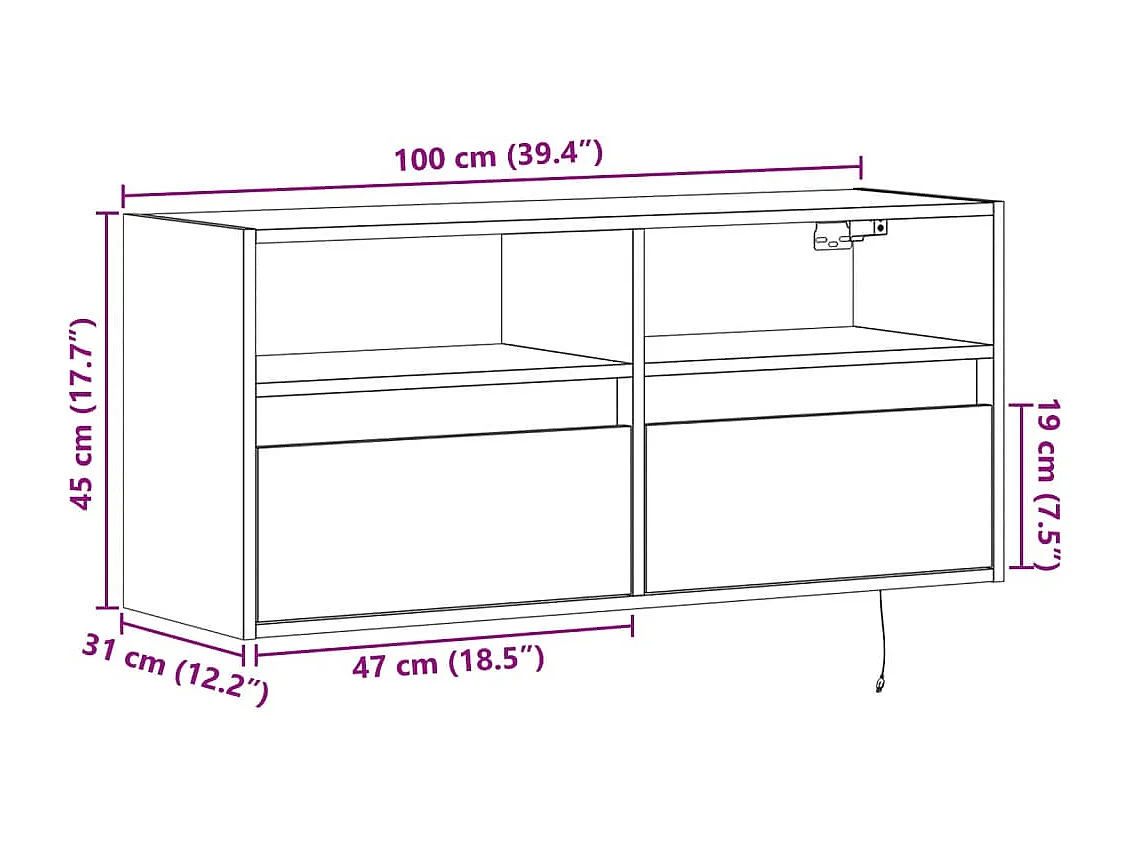 TV-Wandschrank mit LED-Beleuchtung Räuchereiche 100x31x45 cm