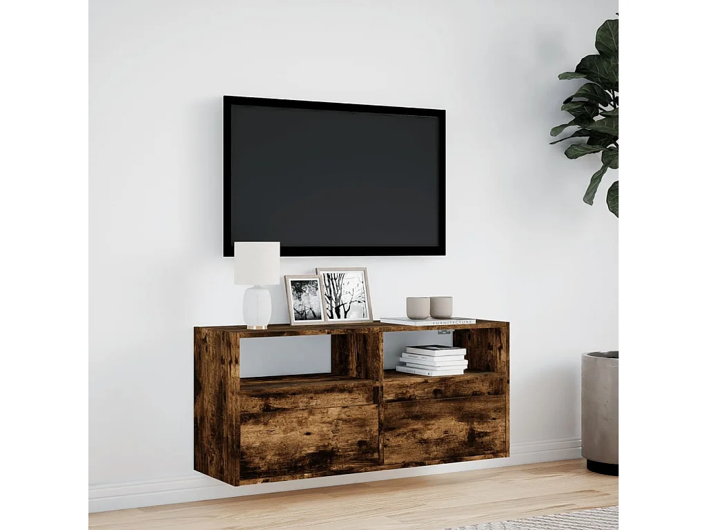 TV-Wandschrank mit LED-Beleuchtung Räuchereiche 100x31x45 cm