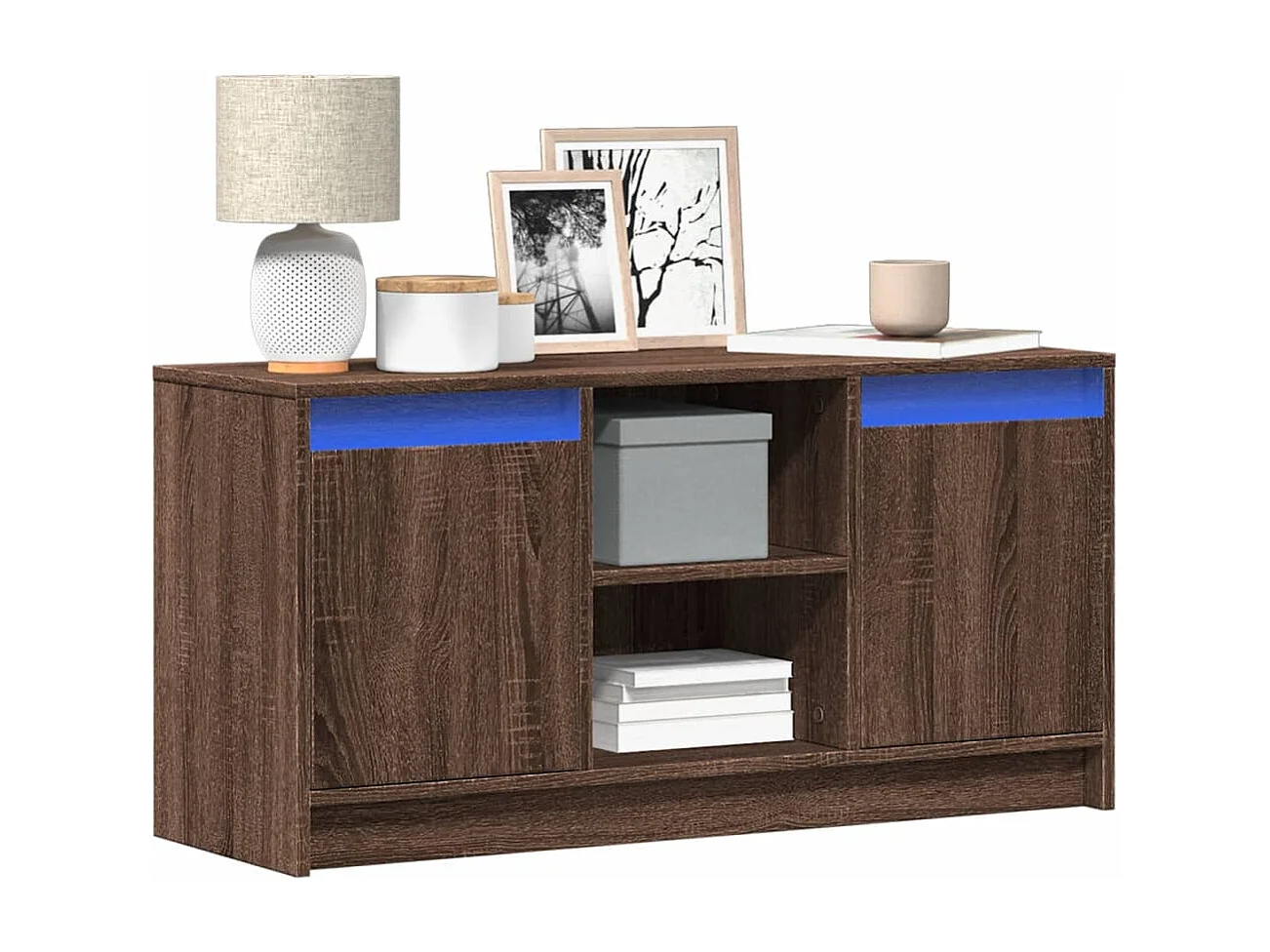 Tv-meubel met LED 100x34x50 cm bewerkt hout bruin eikenkleurig