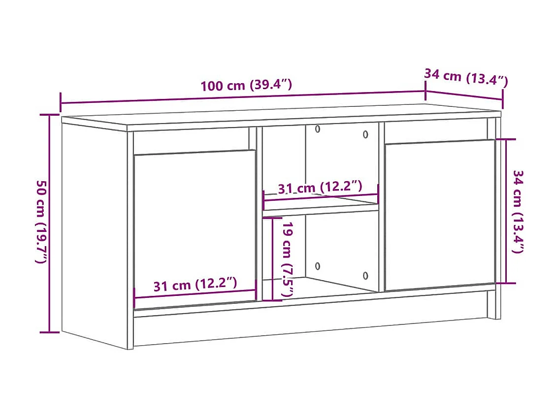 Tv-meubel met LED 100x34x50 cm bewerkt hout gerookt eikenkleur