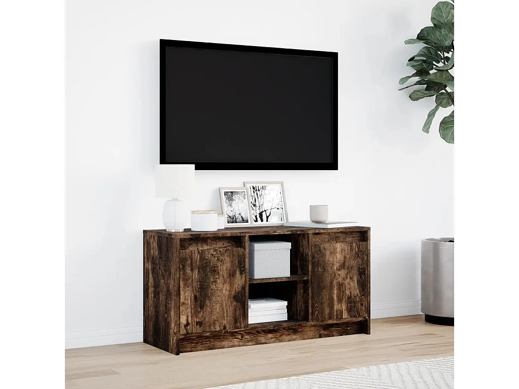 Tv-meubel met LED 100x34x50 cm bewerkt hout gerookt eikenkleur