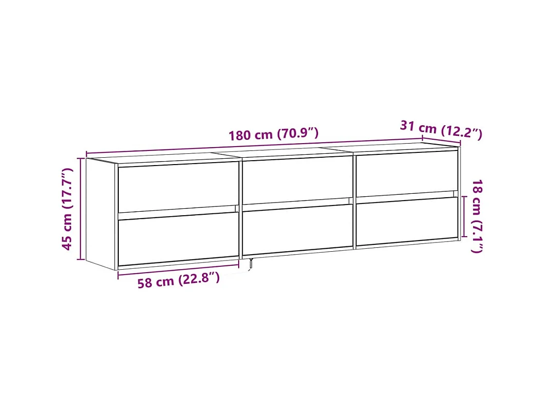 Meuble TV mural avec LED blanc 180x31x45 cm