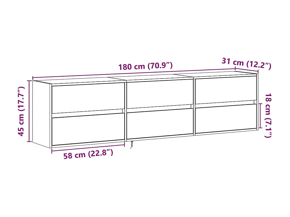 Tv-wandmeubel met LED-verlichting 180x31x45 cm wit
