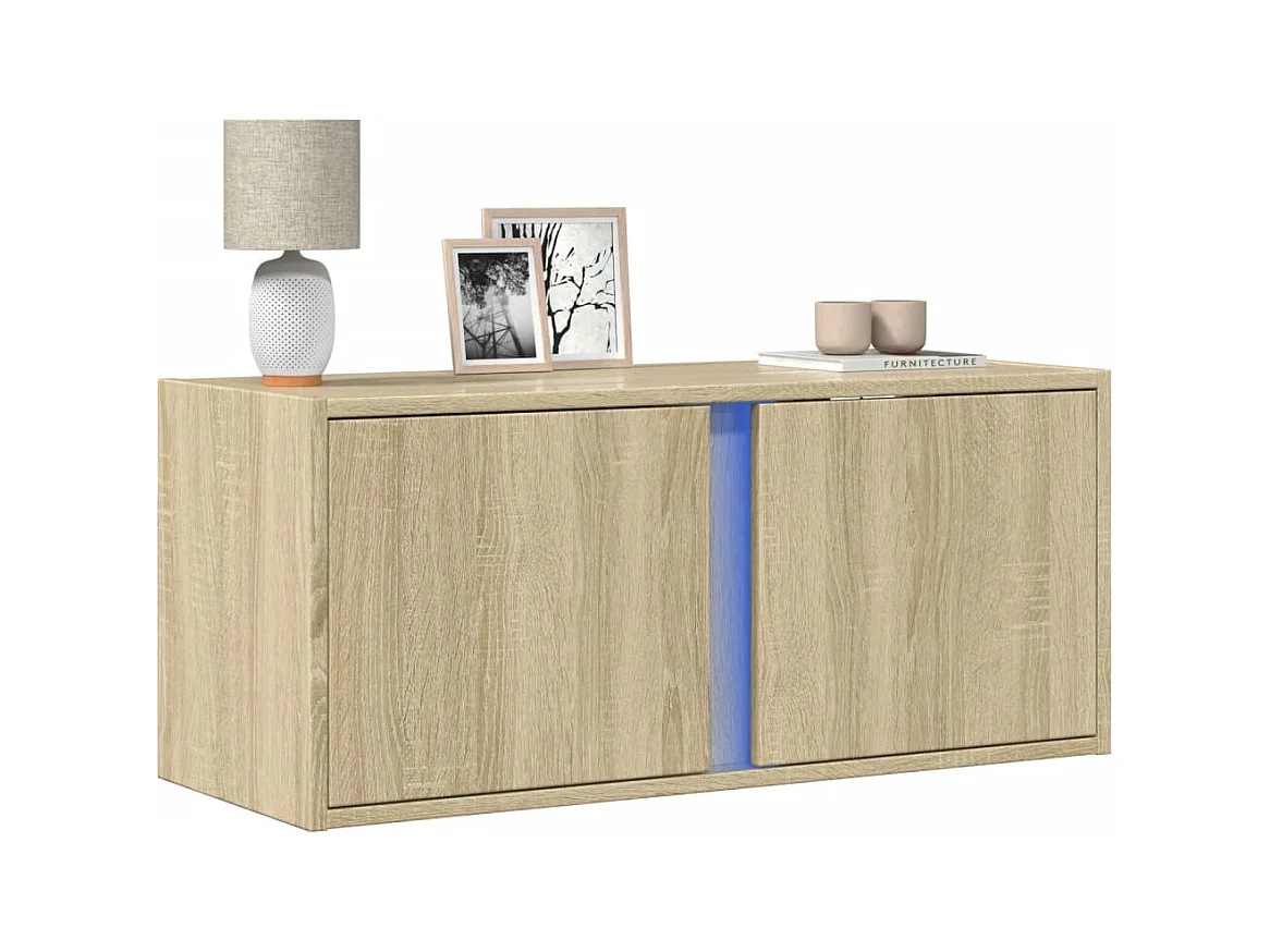 Mobile TV a Parete con Luci LED Rovere Sonoma 80x31x35 cm