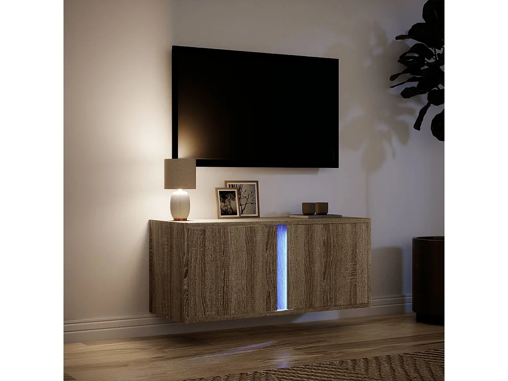 Móvel de parede p/ TV c/ luzes LED 80x31x35 cm carvalho sonoma