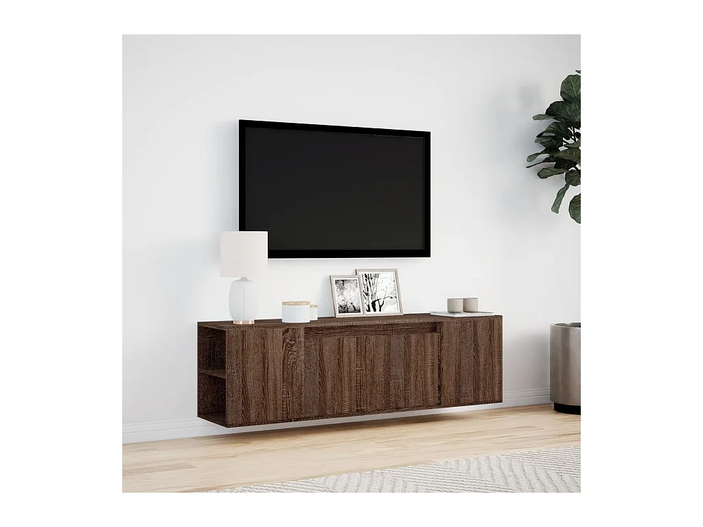 Meuble TV mural avec lumières LED chêne marron 135x31x39,5 cm