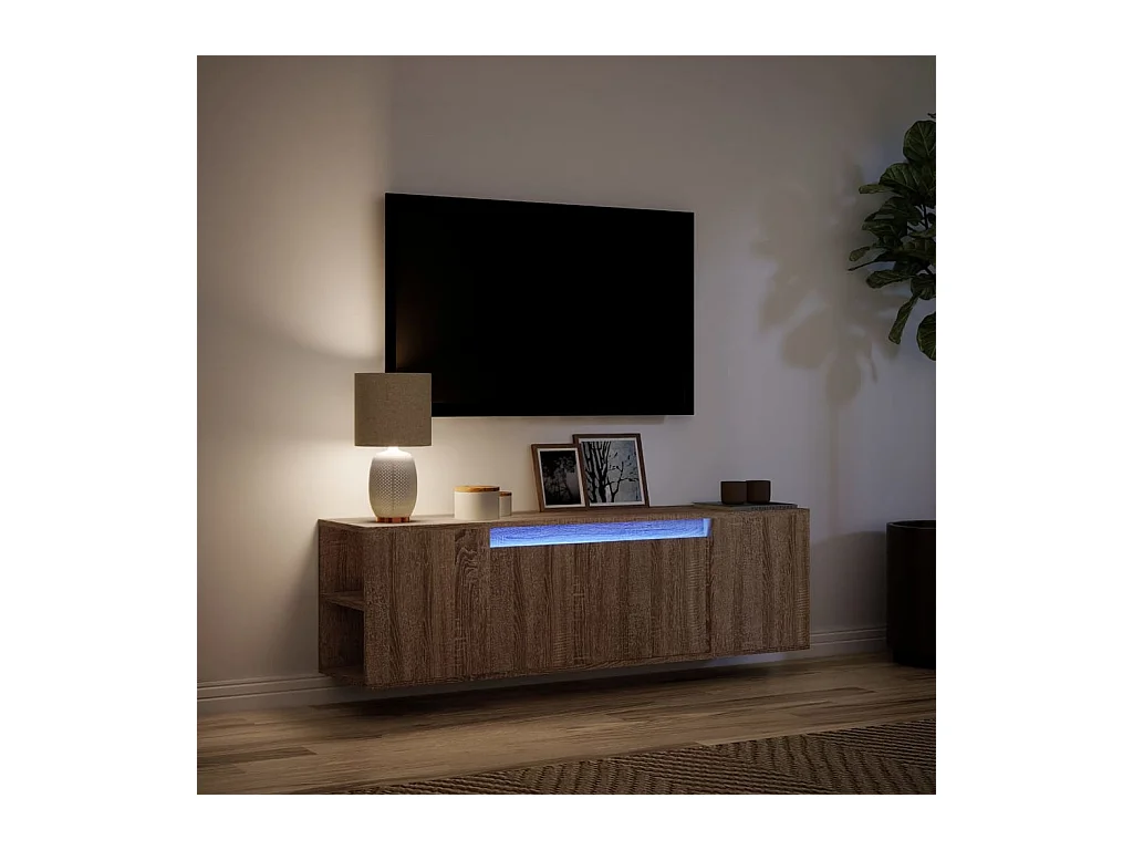 Meuble TV mural avec lumières LED chêne marron 135x31x39,5 cm