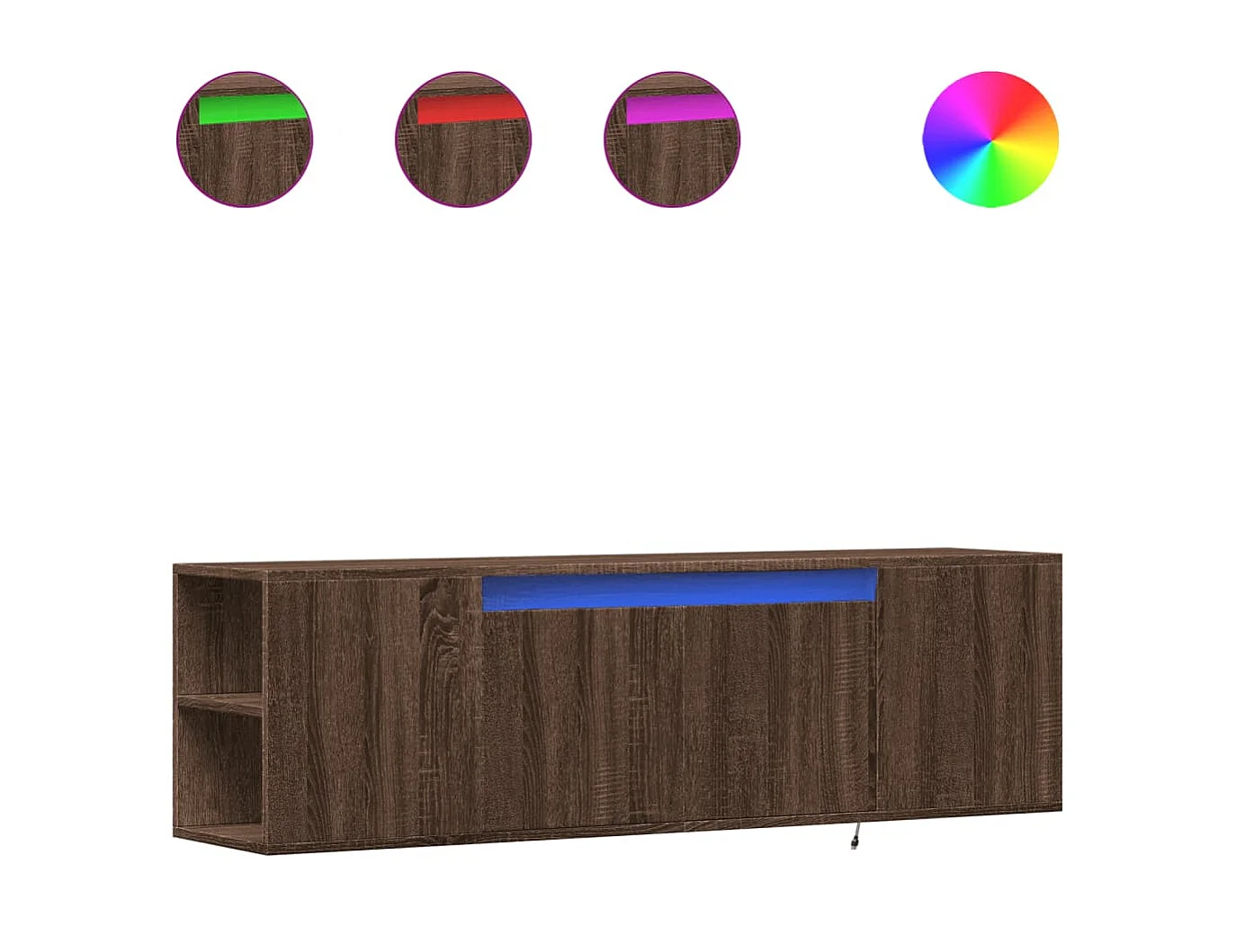 Móvel de parede p/ TV luzes LED 135x31x39,5cm carvalho castanho