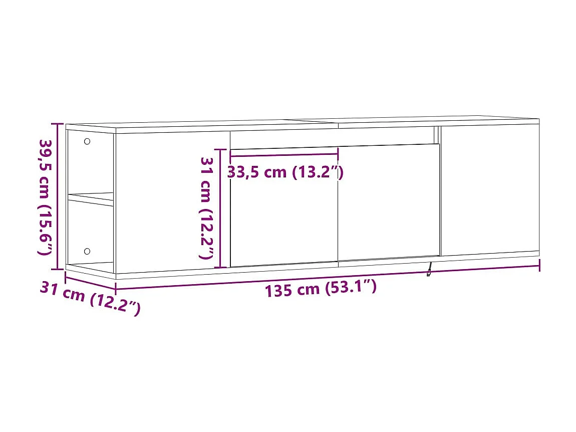 Móvel de parede p/ TV luzes LED 135x31x39,5cm carvalho castanho