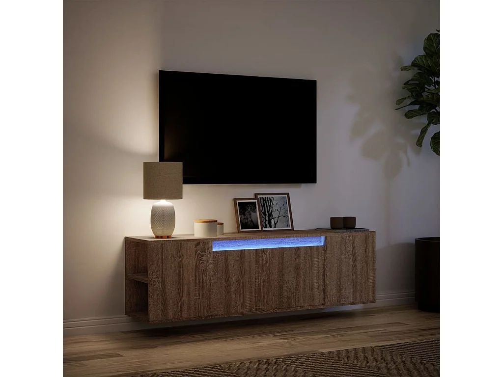 Móvel de parede p/ TV luzes LED 135x31x39,5cm carvalho castanho