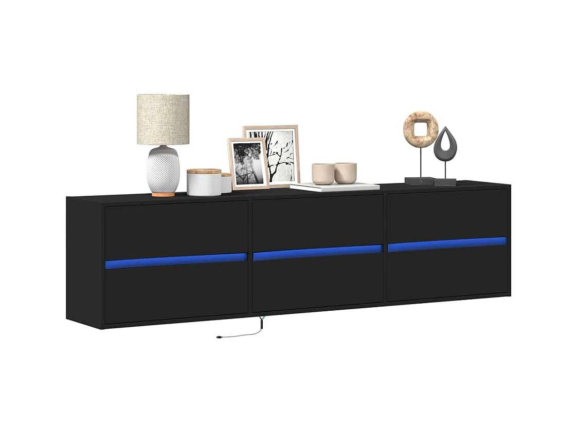 Meuble TV mural avec LED noir 180x31x45 cm