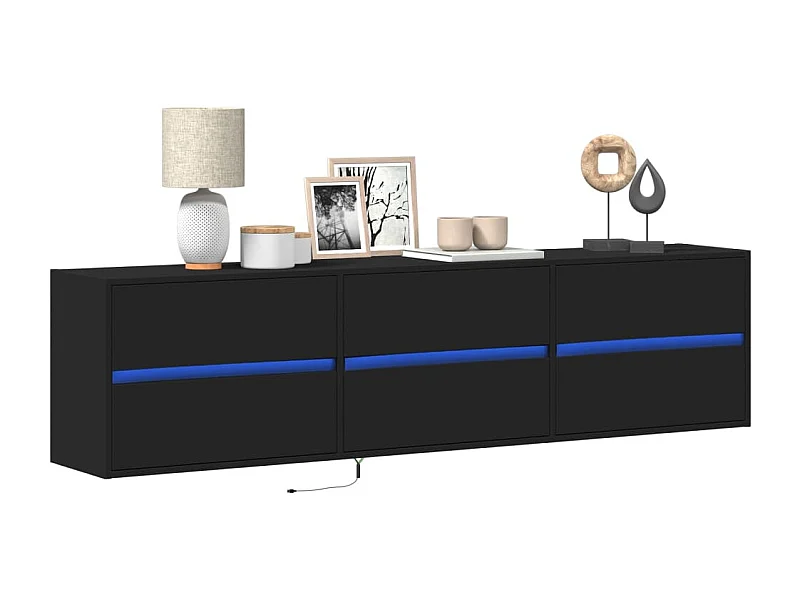 Móvel de parede para TV com luzes LED 180x31x45 cm preto