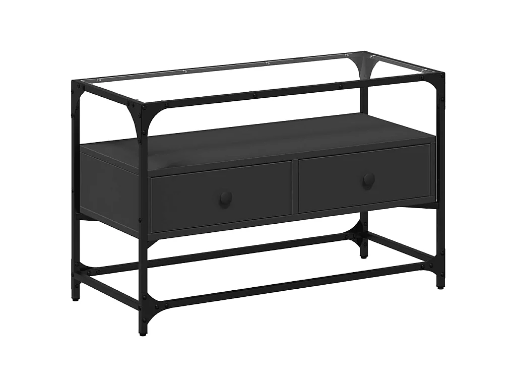 Meuble TV et dessus en verre noir 80x35x51 cm bois d'ingénierie