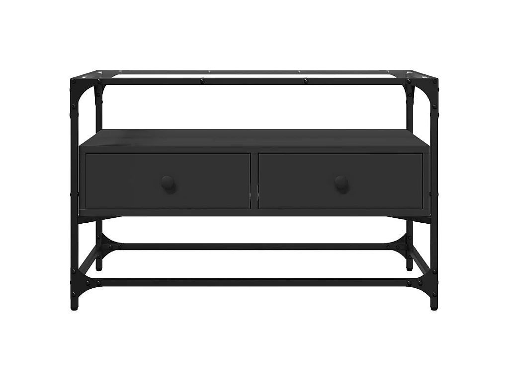 Meuble TV et dessus en verre noir 80x35x51 cm bois d'ingénierie