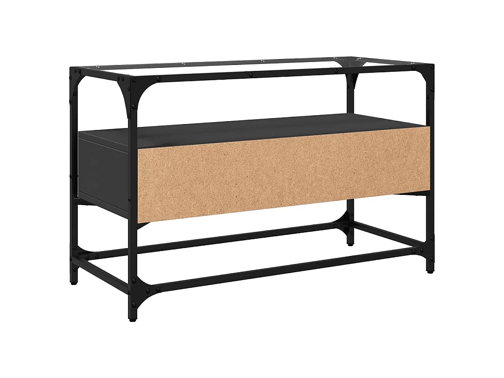 Meuble TV et dessus en verre noir 80x35x51 cm bois d'ingénierie