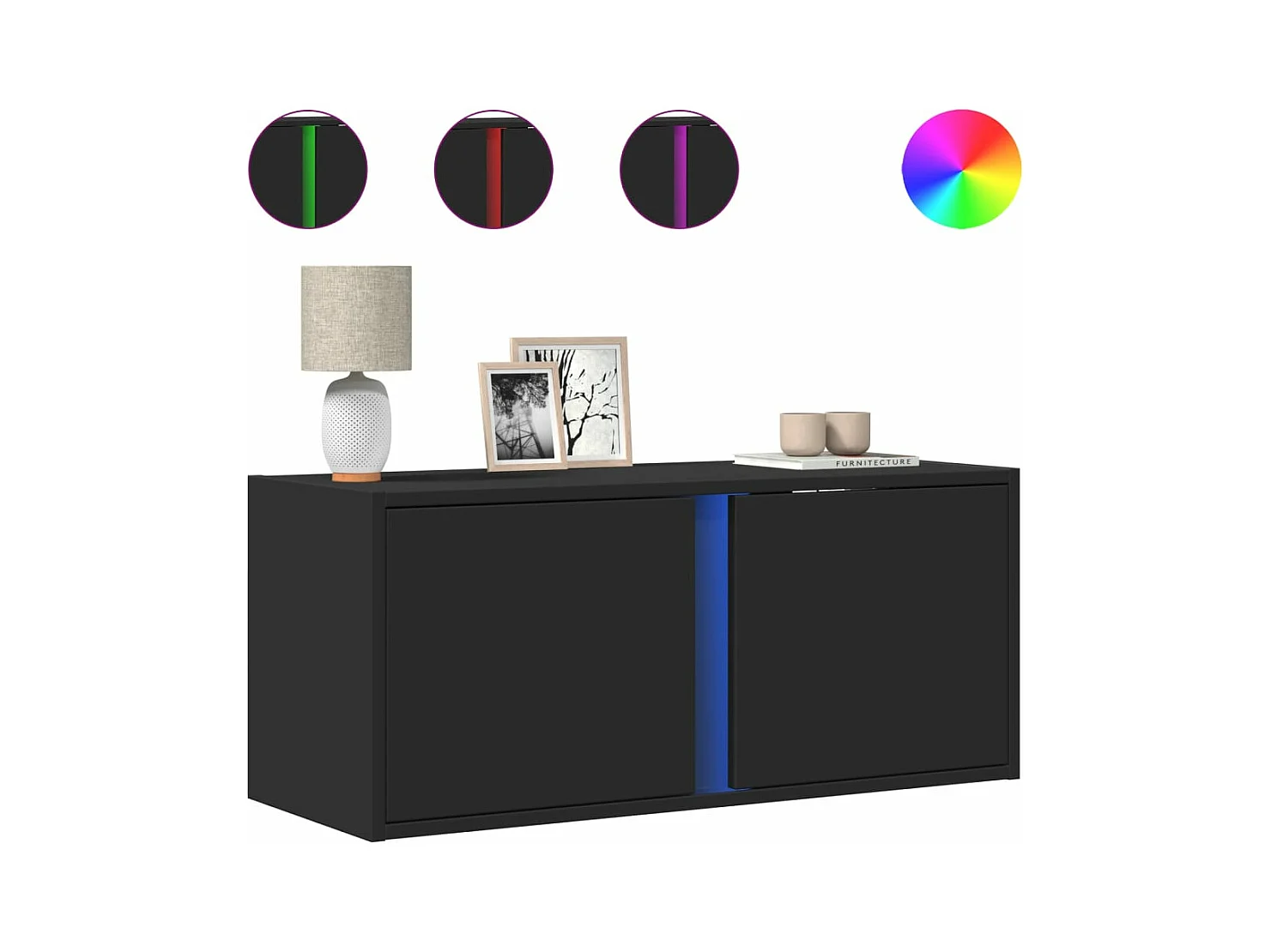 Meuble TV mural avec lumières LED noir 80x31x35 cm