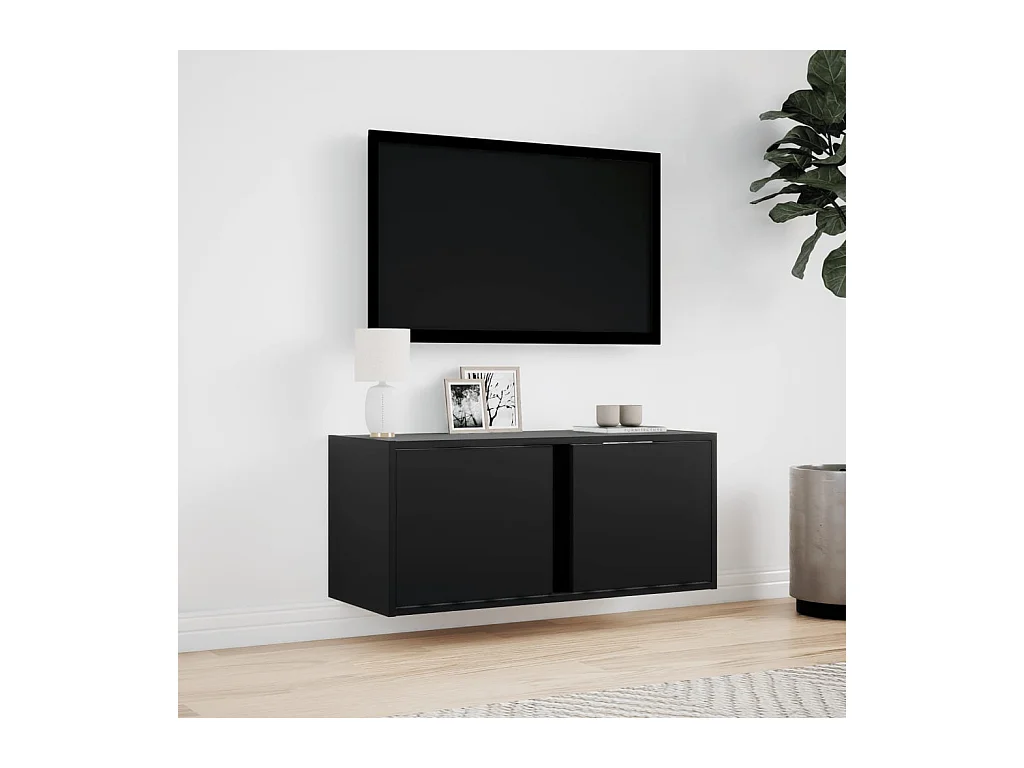 Meuble TV mural avec lumières LED noir 80x31x35 cm