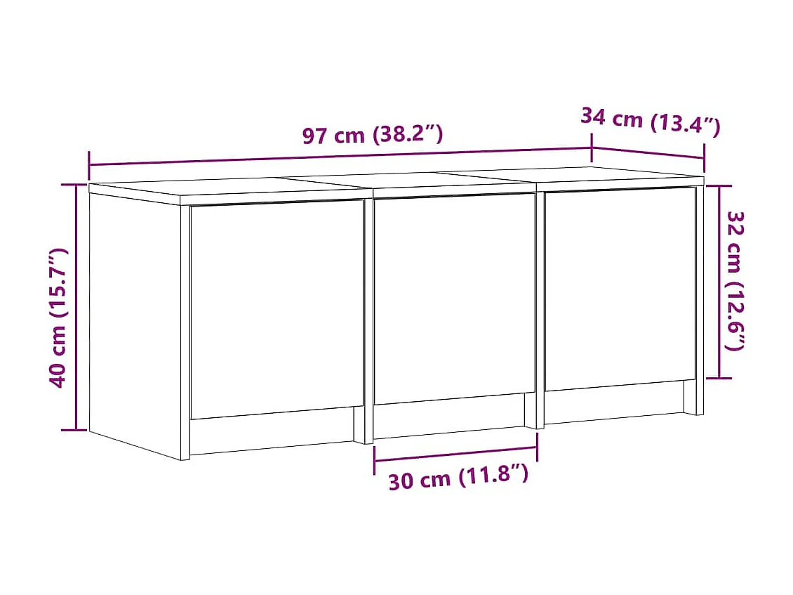 Tv-meubel met LED 97x34x40 cm bewerkt hout grijs sonoma eiken