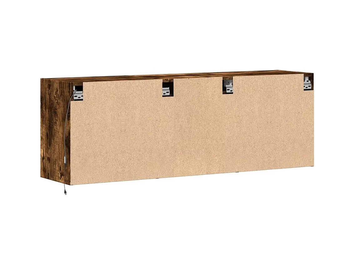 Meuble TV mural avec lumières LED chêne fumé 130x31x45 cm