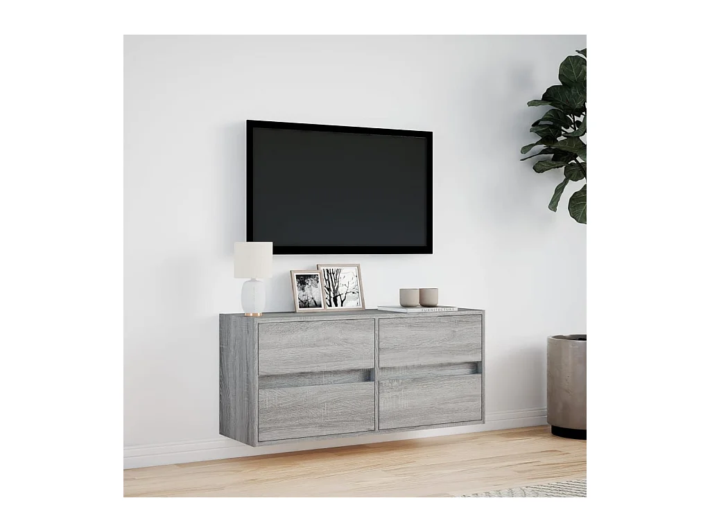 Meuble TV mural avec lumières LED sonoma gris 100x31x45 cm