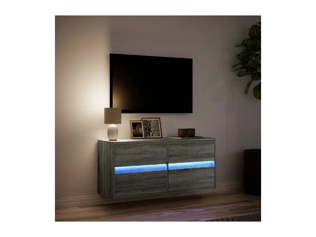 Meuble TV mural avec lumières LED sonoma gris 100x31x45 cm
