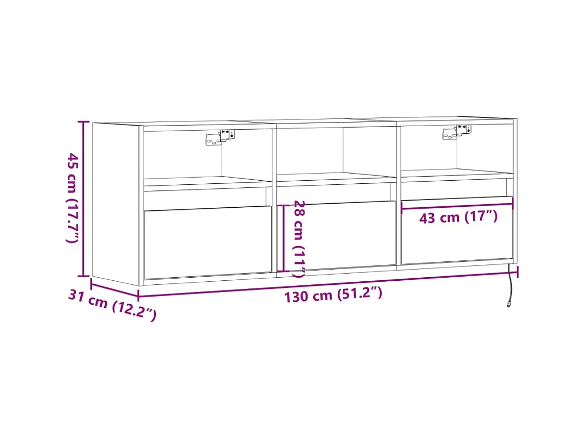 Meuble TV mural avec lumières LED blanc 130x31x45 cm