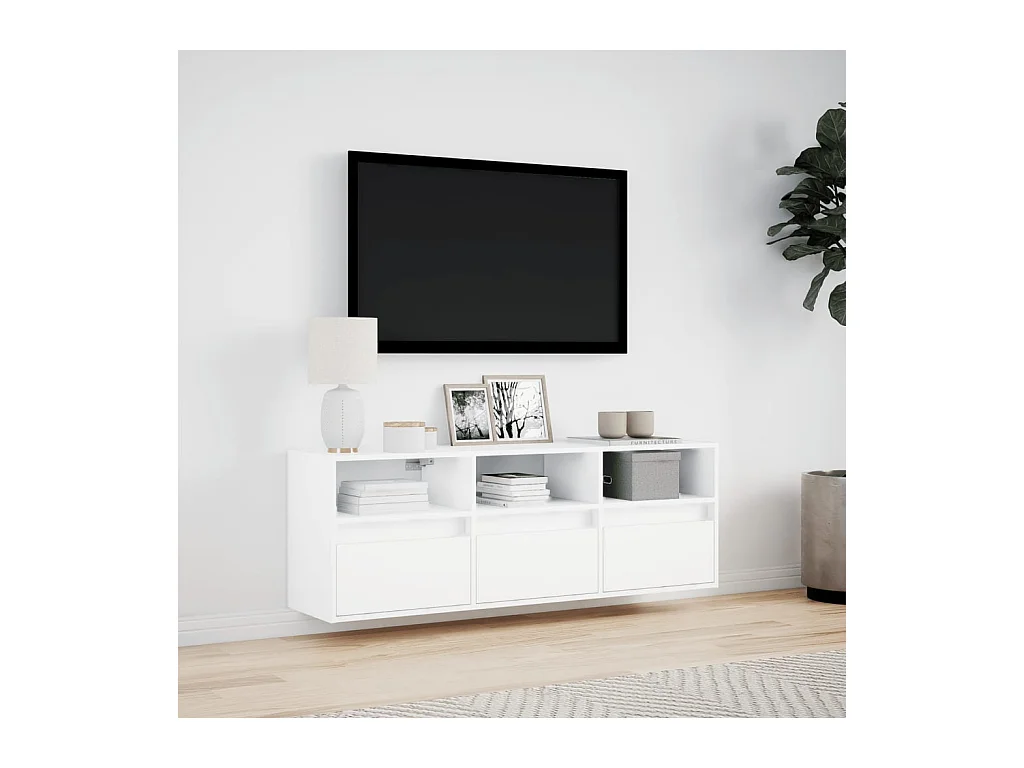 Meuble TV mural avec lumières LED blanc 130x31x45 cm