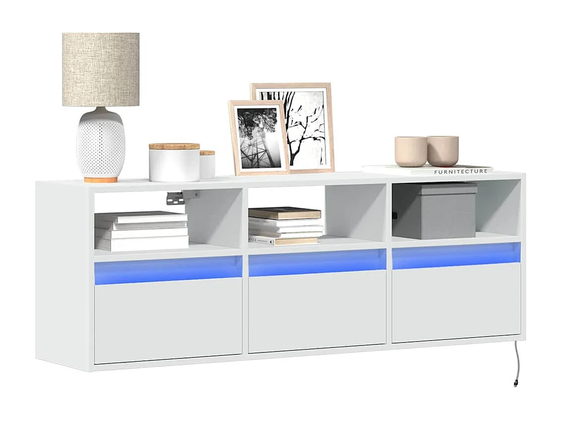 Meuble TV mural avec lumières LED blanc 130x31x45 cm