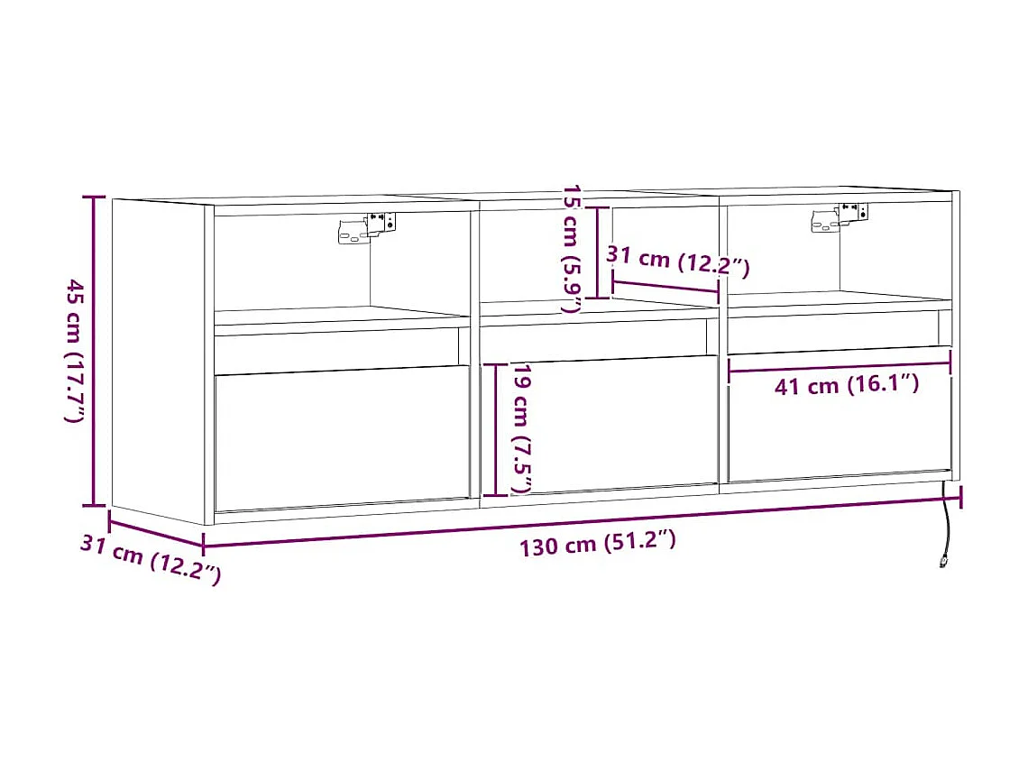 Meuble TV mural avec lumières LED blanc 130x31x45 cm