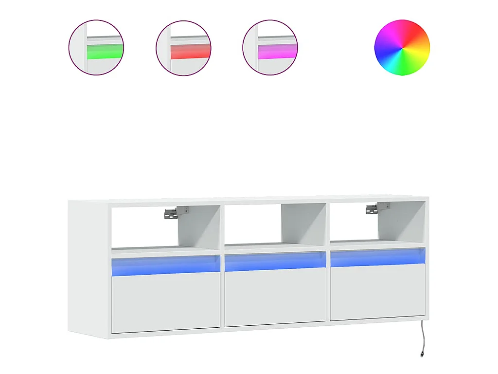 Meuble TV mural avec lumières LED blanc 130x31x45 cm