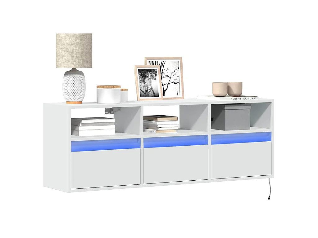 Meuble TV mural avec lumières LED blanc 130x31x45 cm