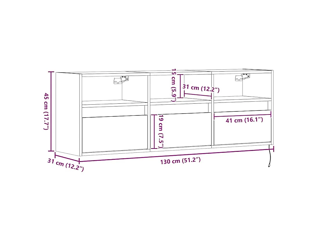 Meuble TV mural avec lumières LED blanc 130x31x45 cm