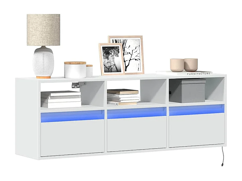 Móvel de parede para TV com luzes LED 130x31x45 cm branco
