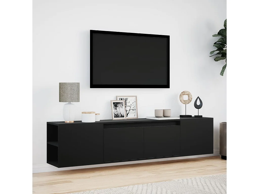 Móvel de parede para TV com luzes LED 180x31x39,5 cm preto