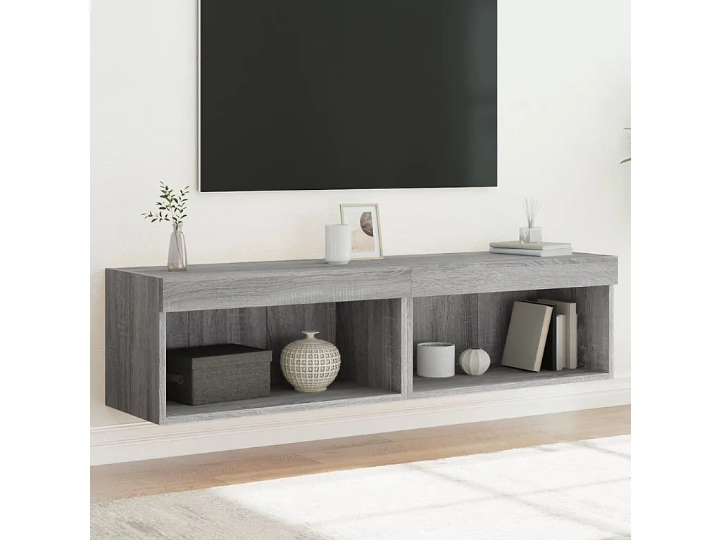 Mobili Porta TV con Luci LED 2pz Grigio Sonoma 60x30x30 cm