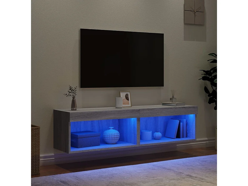 Mobili Porta TV con Luci LED 2pz Grigio Sonoma 60x30x30 cm