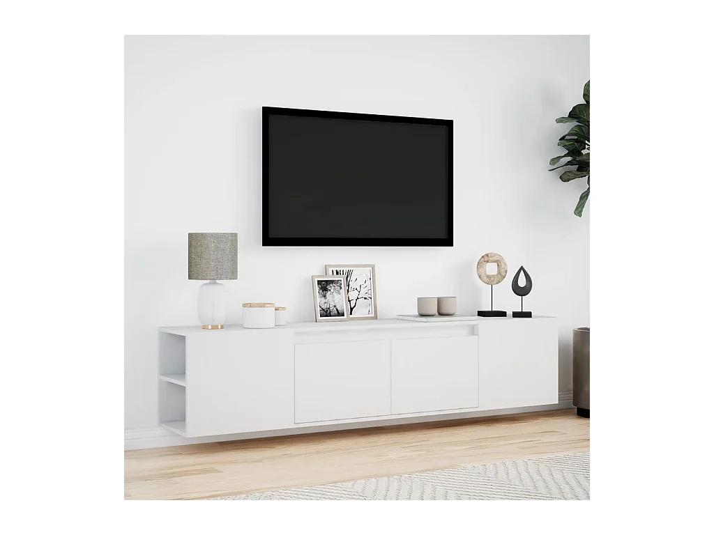 Mobile TV a Parete con LED Bianco 180x31x39,5 cm