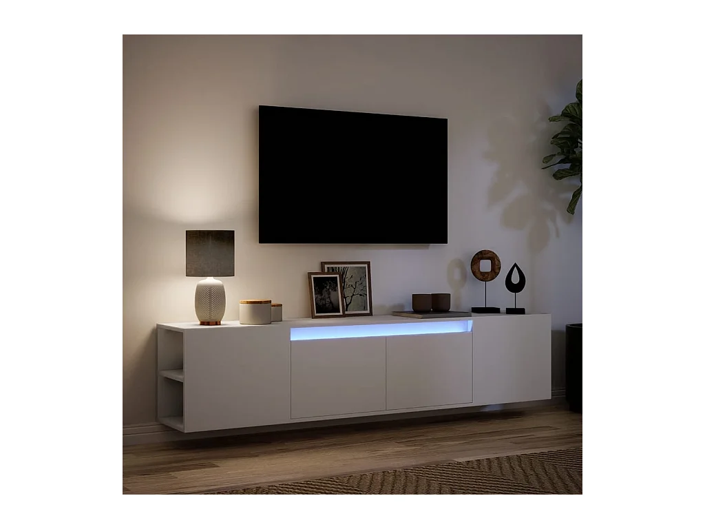Mobile TV a Parete con LED Bianco 180x31x39,5 cm