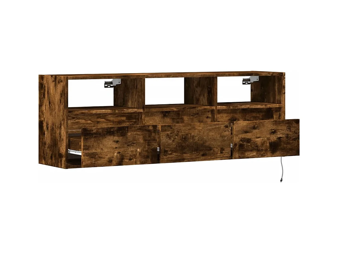 Meuble TV mural avec lumières LED chêne fumé 130x31x45 cm