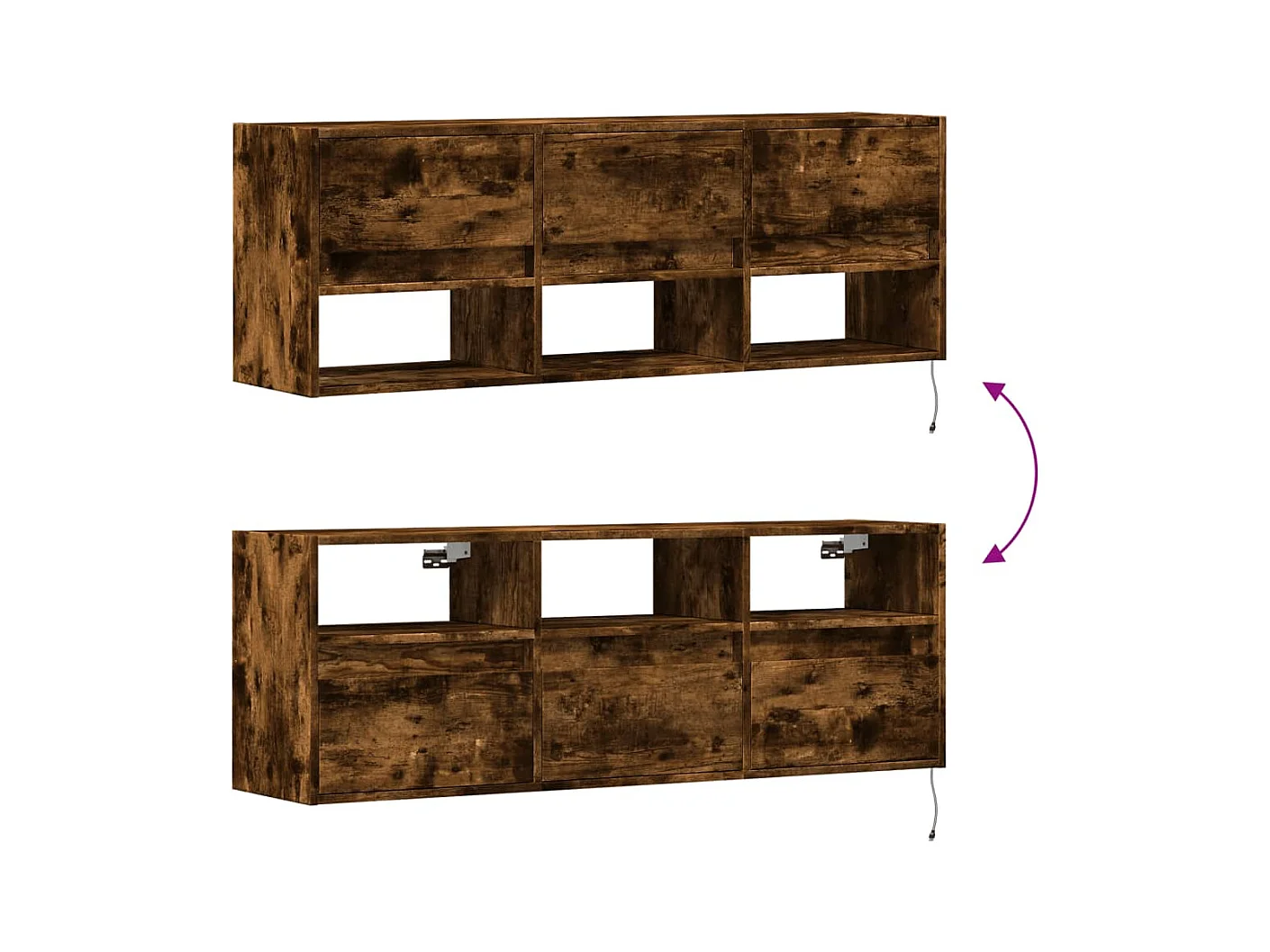 Meuble TV mural avec lumières LED chêne fumé 130x31x45 cm