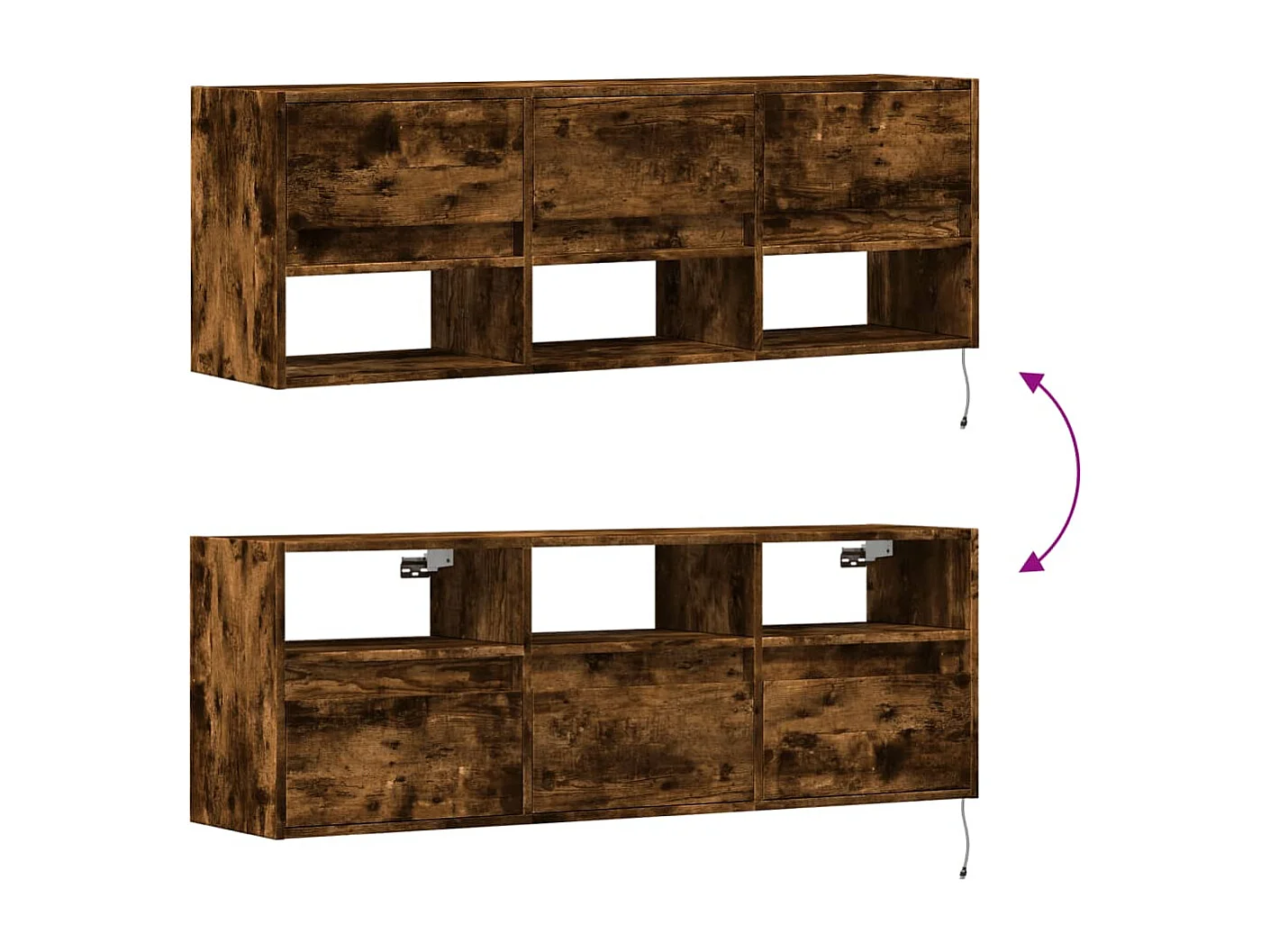 Meuble TV mural avec lumières LED chêne fumé 130x31x45 cm