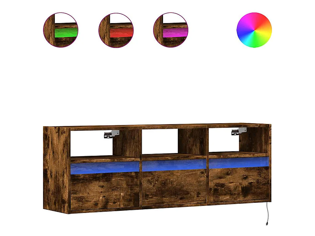 Mobile TV a Parete con Luci LED Rovere Fumo 130x31x45 cm