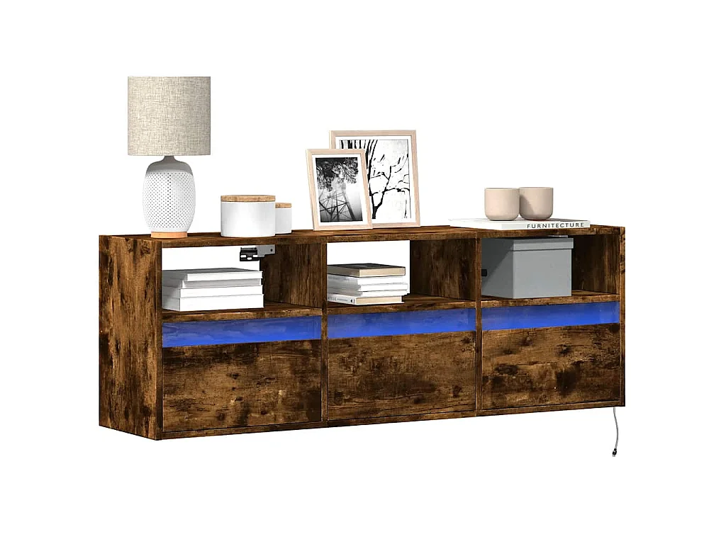 Mobile TV a Parete con Luci LED Rovere Fumo 130x31x45 cm
