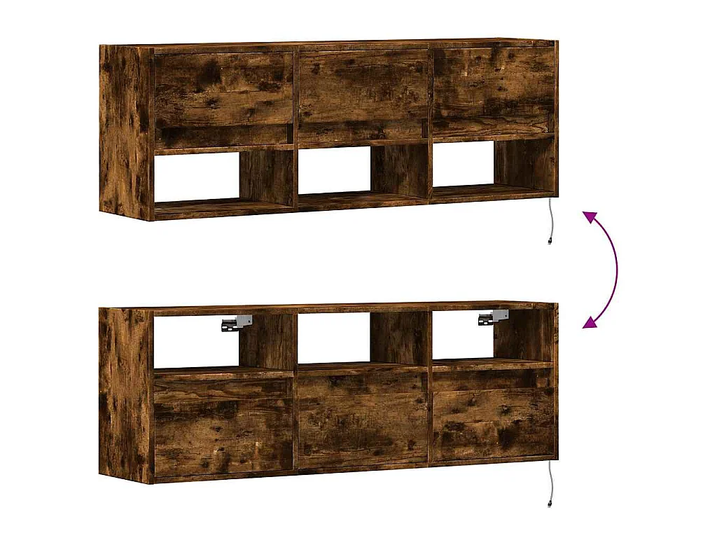 Mobile TV a Parete con Luci LED Rovere Fumo 130x31x45 cm